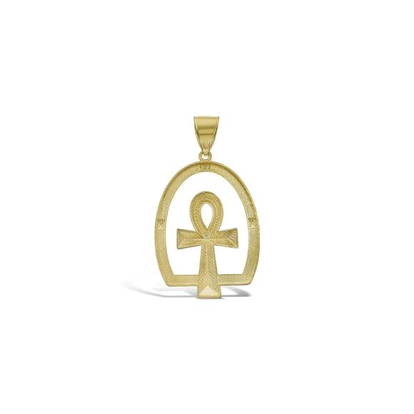 Egyptian Ankh Cross Pendant 10k Yellow Gold Mens Charm 2 inch - Picture 3 of 4